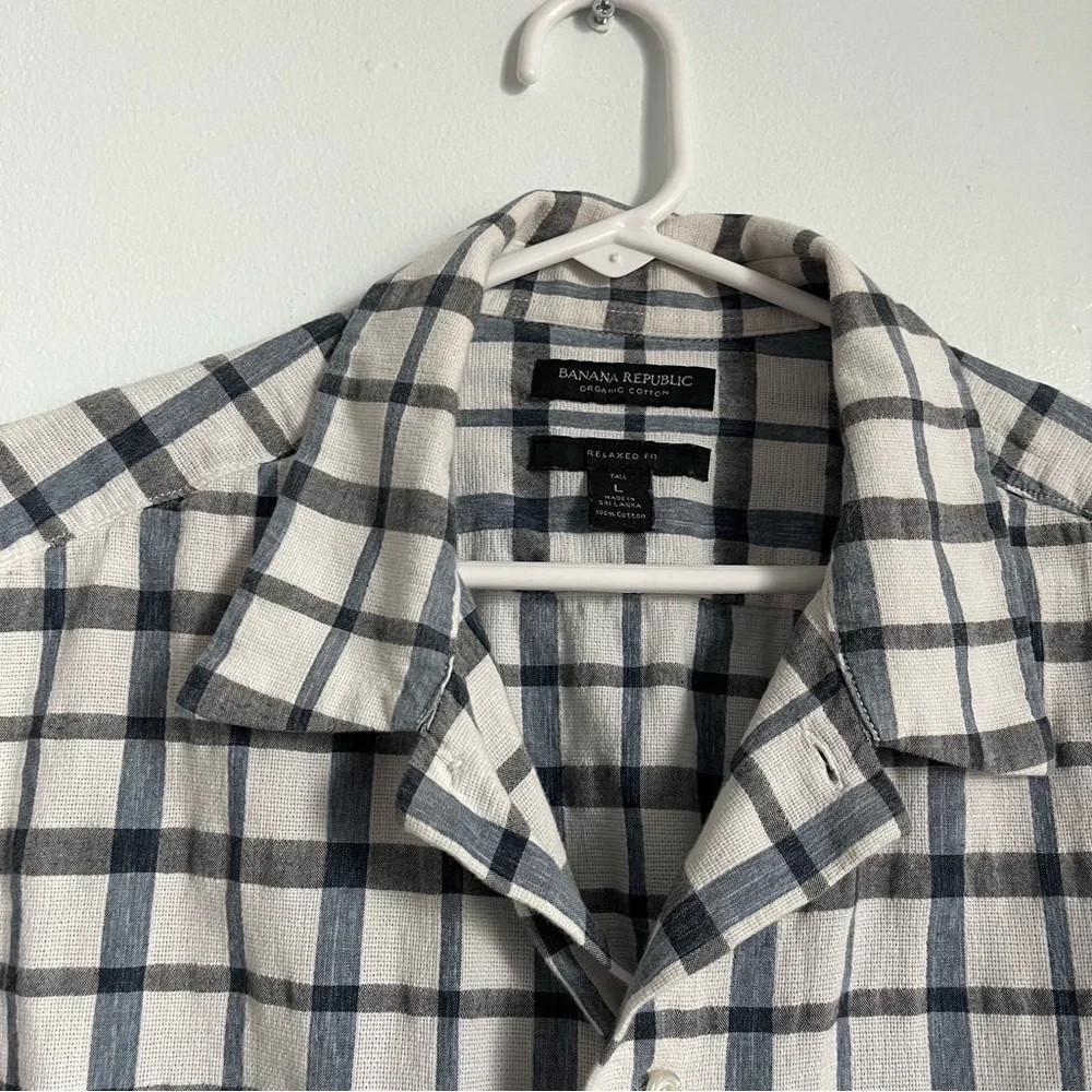 Banana Republic • Cotton Plaid Short Sleeve Shirt Relaxed Fit Tall